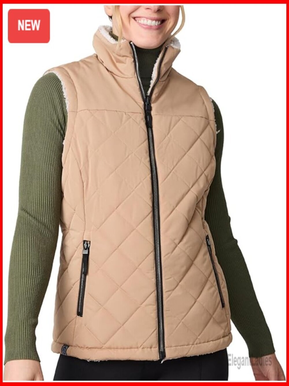 Reversible Puffer Sherpa Fleece Vest Lightweight Wind Resistant Zip Pockets